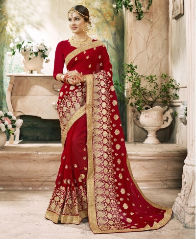 Maroon Georgette Embroidered  Wedding Wear  saree 6804